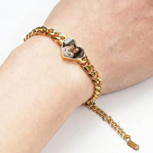Bracelet cœur personnalisé avec photo - en acier inoxydable